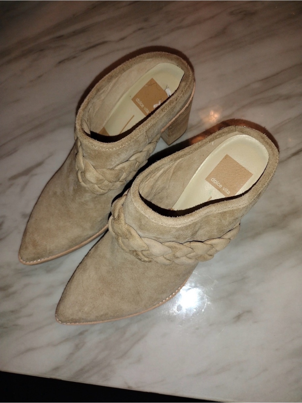 Dolce Vita Beige Braided Suede Pointed Mules